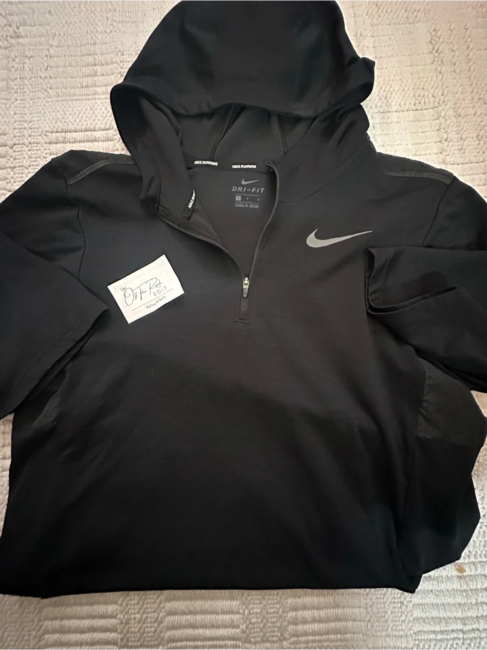 Nike Men’s Black Dri-FIT running tee quarter zip with hood